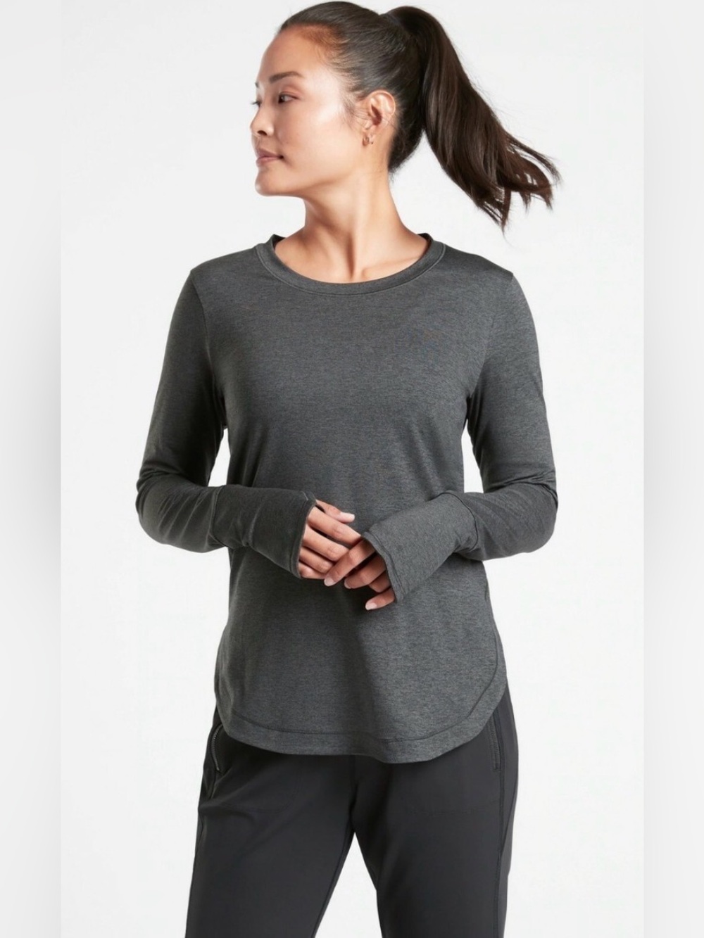 Athleta Uptempo Top Colour Block Heather size L activewear long sleeve